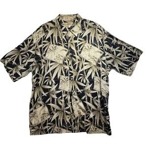 Campia Moda Mens Size Large Button Up Rayon Shirt Short Sleeve Brown Tan Hawaii
